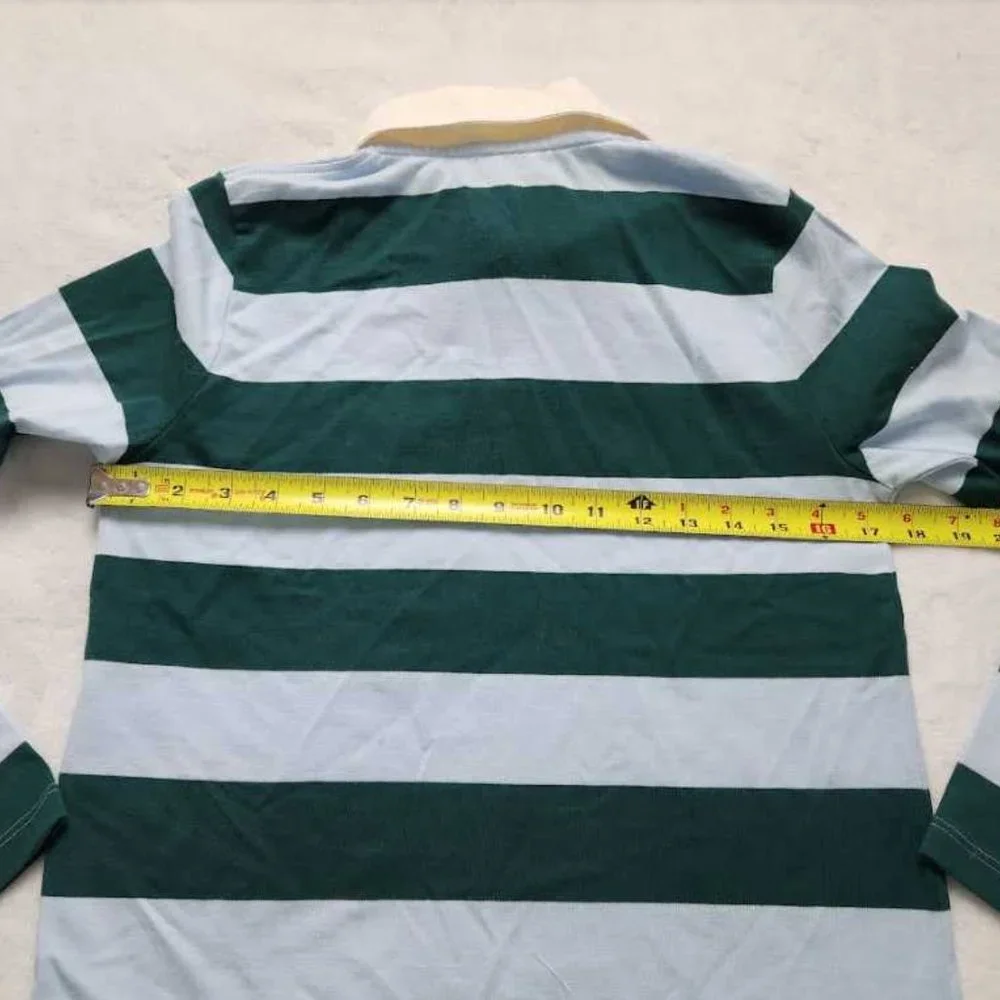 New women's  J Crew Factory long sleeve rugby stripe polo shirt blue green - Picture 7 of 10